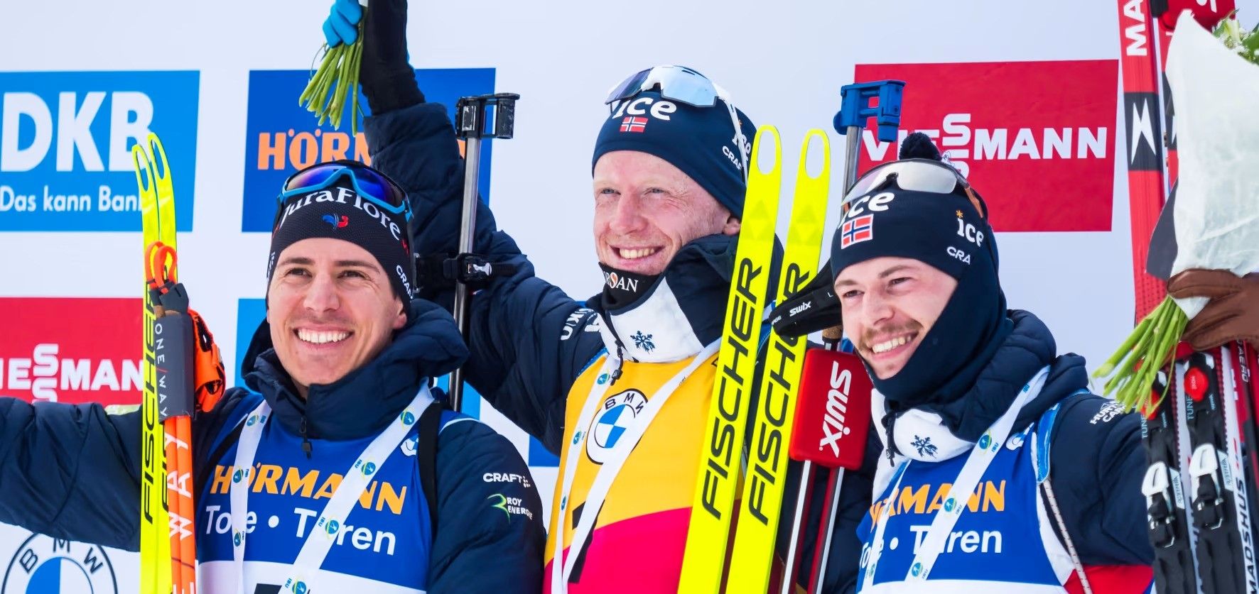 Кентен Фийон-Майе, Йоханнес Бе и Стурла Холм Легрейд (слева направо). Источник: IBU