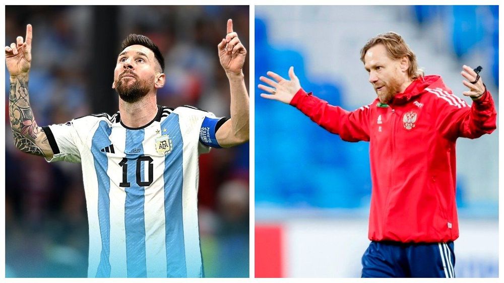 Лионель Месси и Валерий Карпин (слева направо). Источники: соцсети сборной Аргентины / официальный сайт РФС