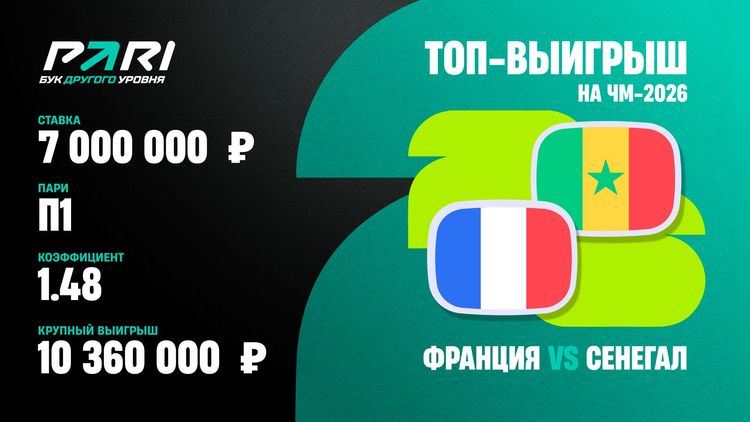 10 360 000 рублей  принесла беттору победа Франции над Сенегалом на ЧМ-2026