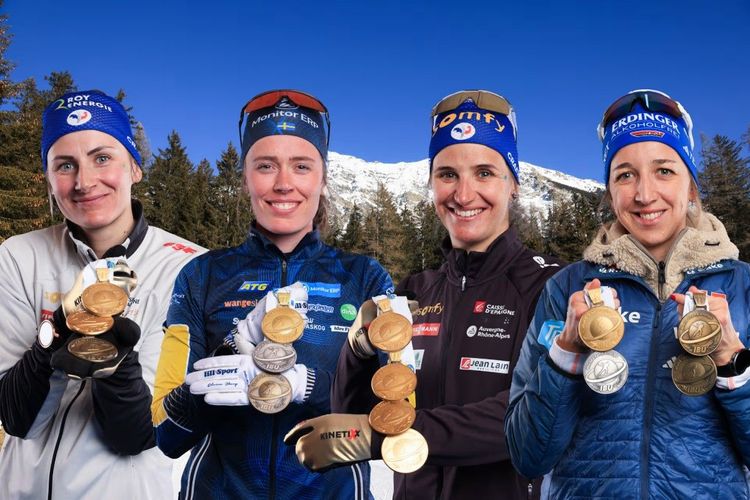 Жюстин Бреза-Буше, Эльвира Эберг, Жюлия Симон и Франциска Пройс (слева направо). Источник: IBU